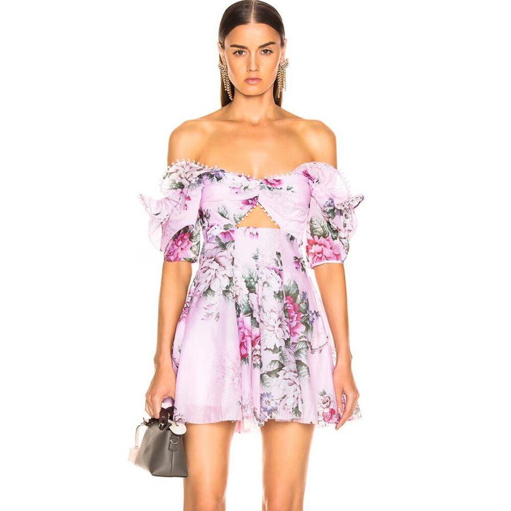 Alice McCall Peony Lilac Mini Dress Embroidered Cut Out Size S